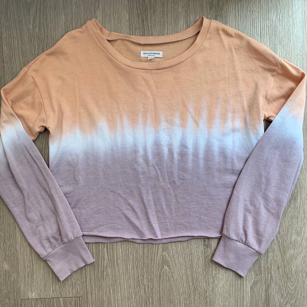 Grayson Threads Tie Dye Purple & Orange Crop Top M